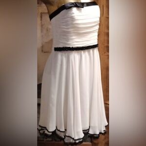 ABS Allen Schwartz Ruched Strapless Sundress White and Black